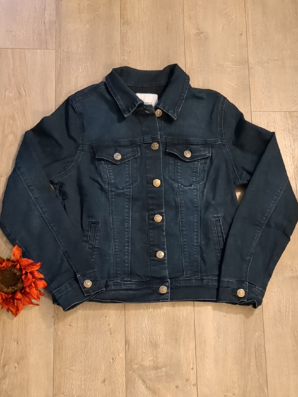 WOMENS NINE WEST DARK BLUE STRETCH DENIM JEAN JACKET - SIZE M